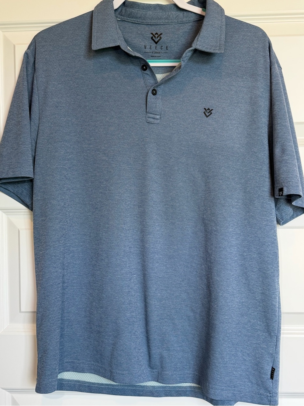 Veece Men's Blue XL Short Sleeve Collared Polo Shirt Button Closure Logo